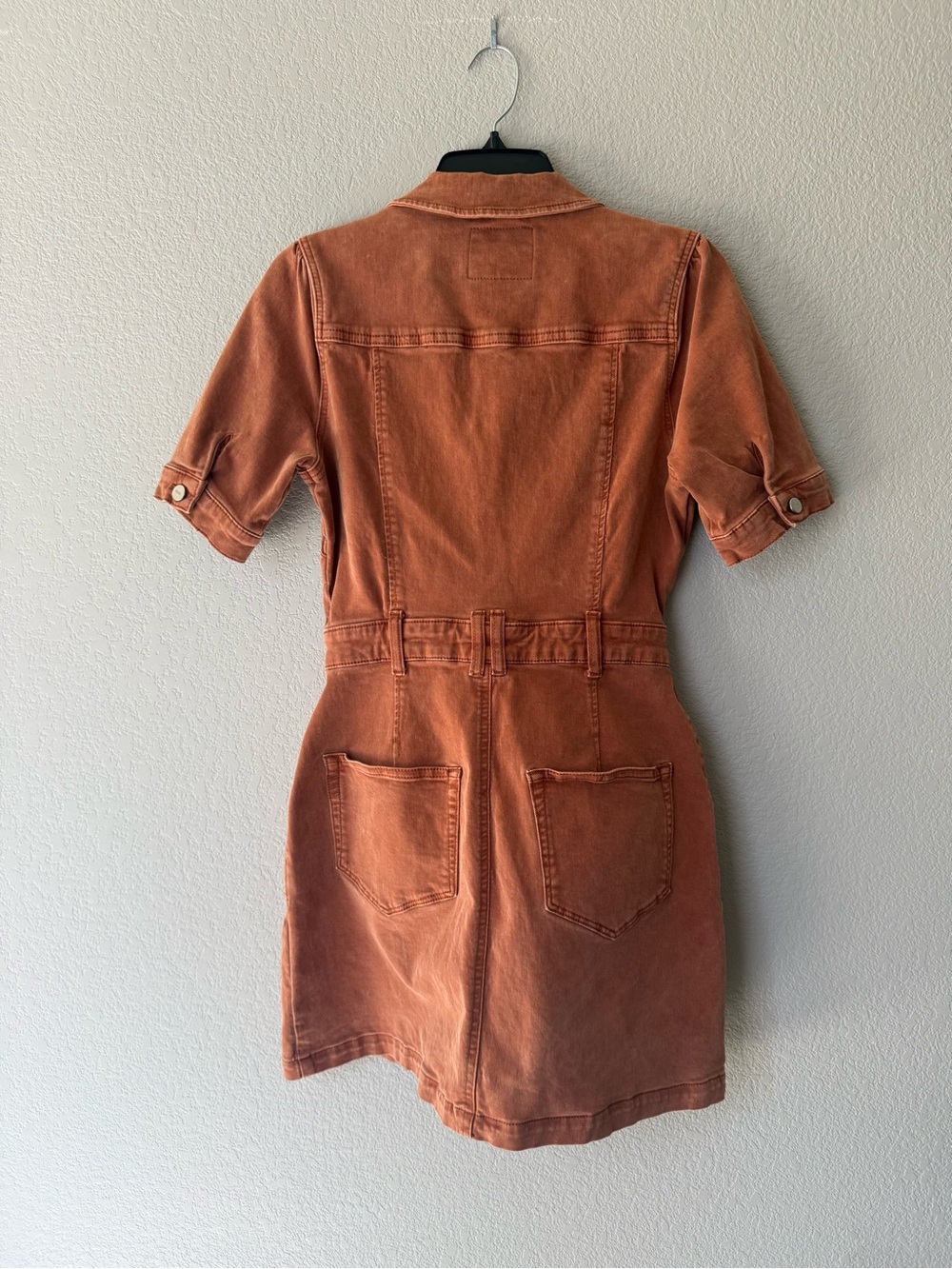 PAIGE Mayslie Denim Mini Shirtdress Burnt Terracotta Size 4 - Picture 4 of 6